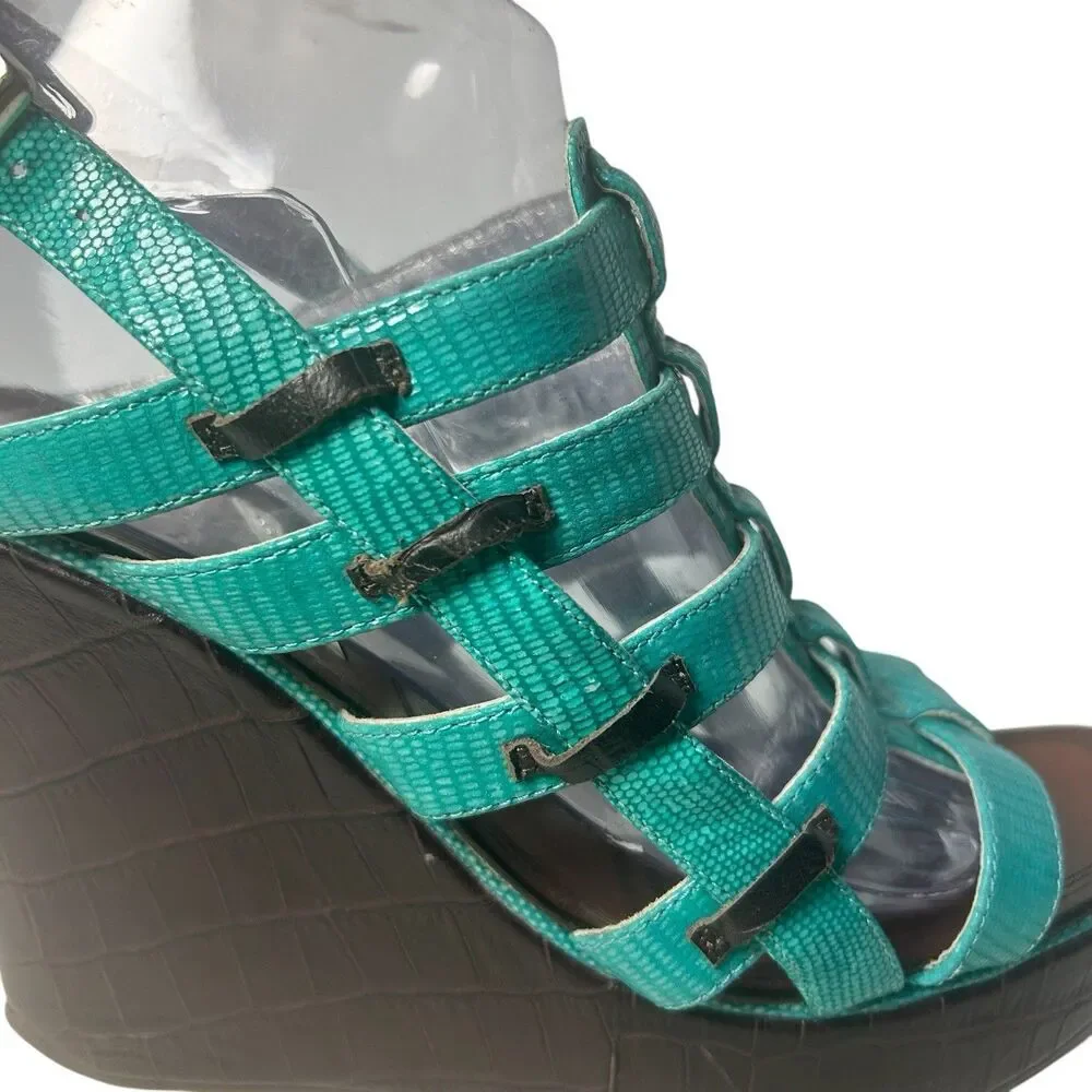 Matiko Anthropologie Espadrille Sandals Blue Leather 8.5 Women Fast Shipping
